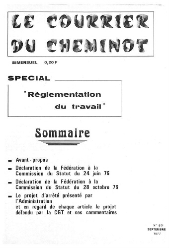 Le Courrier du cheminot, n° 53, Septembre 1977