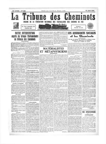 La Tribune des cheminots [confédérés], n° 382, 15 juin 1931