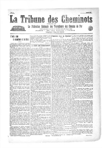 La Tribune des cheminots, n° 1, mars 1917