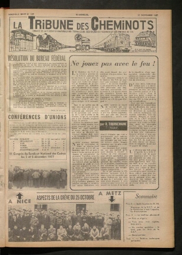 La Tribune des cheminots, n° 167, 15 novembre 1957