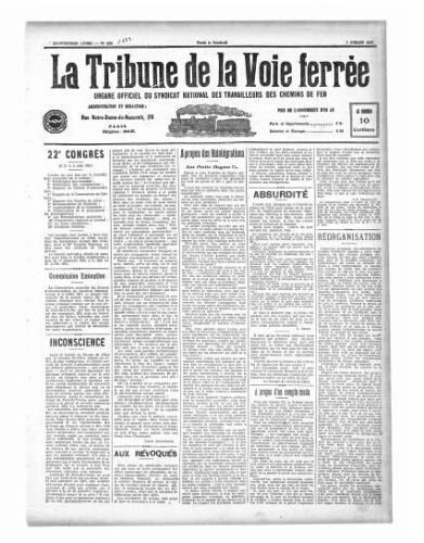 La Tribune de la voie ferrée, n° 673, 7 juillet 1911