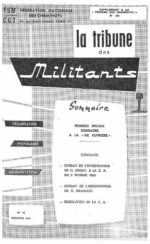 La Tribune des militants, n° 15, supplément au n° 309 de La Tribune des cheminots, Février 1964