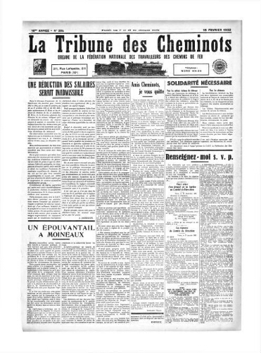 La Tribune des cheminots [confédérés], n° 398, 15 février 1932