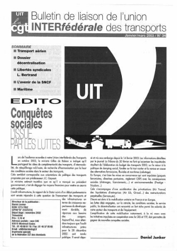 Bulletin de liaison de l'Union Interfédérale des Transports, n° 34, Janvier 2003