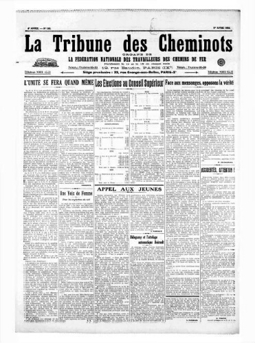 La Tribune des cheminots [unitaires], n° 180, 1er avril 1925