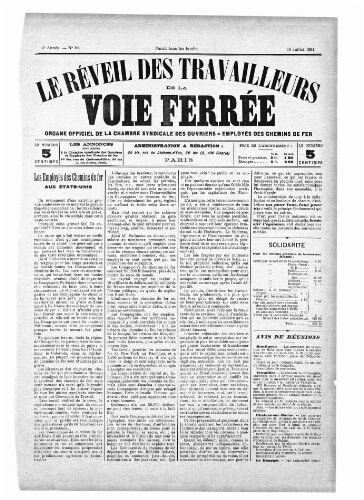 Le Réveil des travailleurs de la voie ferrée, n° 88, 16 juillet 1894