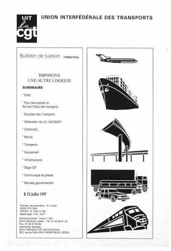 Bulletin de liaison de l'Union Interfédérale des Transports, n° 12, Juillet 1997