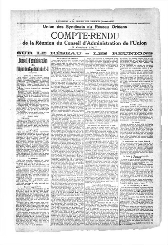 La Tribune des cheminots, supplément au n° 9, novembre 1917