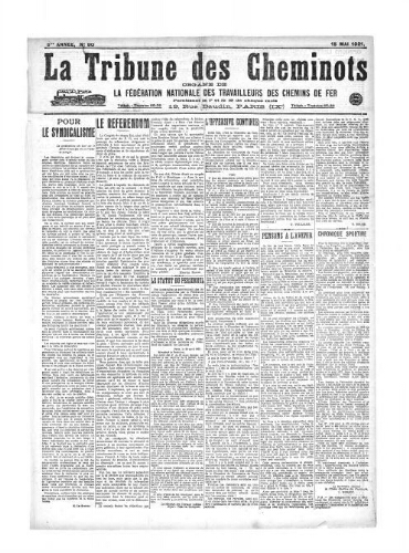 La Tribune des cheminots, n° 90, 15 mai 1921