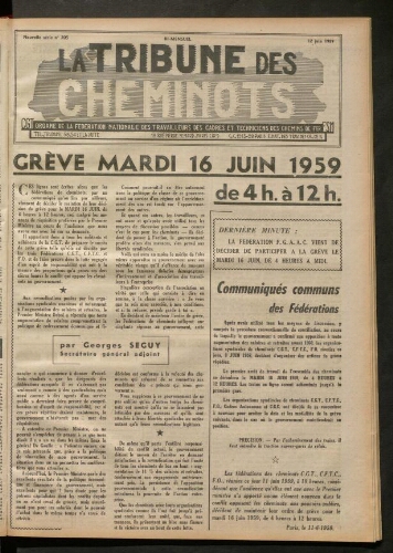 La Tribune des cheminots, n° 205, 12 juin 1959