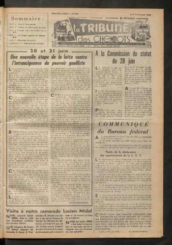 La Tribune des cheminots, n° 272, 3 juillet 1962 - 15 juillet 1962