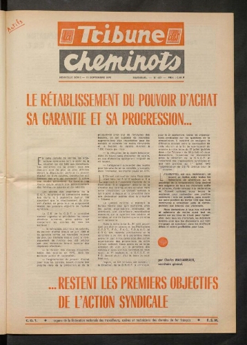 La Tribune des cheminots [actifs], n° 447, 16 septembre 1970