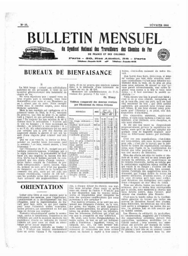 Bulletin mensuel du syndicat national des travailleurs des chemins de fer de France et des colonies, n° 19, Février 1916