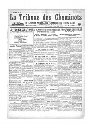 La Tribune des cheminots, n° 86, 15 mars 1921