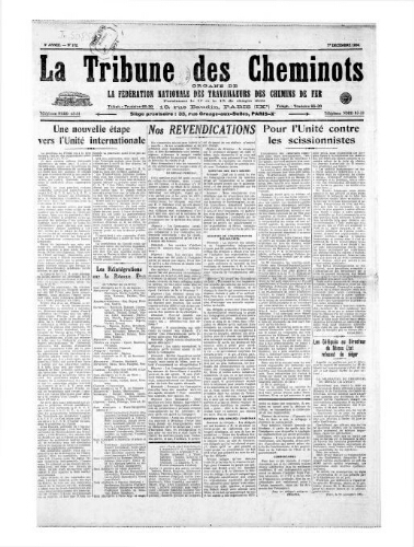 La Tribune des cheminots [unitaires], n° 172, 1er décembre 1924