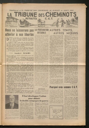 La Tribune des cheminots retraités CGT, supplément, Juillet1952 - Août 1952