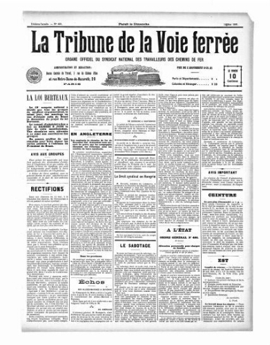 La Tribune de la voie ferrée, n° 459, 19 mai 1907