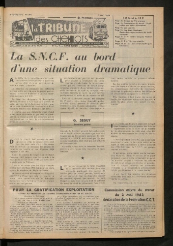 La Tribune des cheminots, n° 291, 3 mai 1963