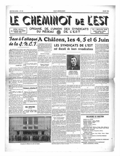 Le Cheminot de l'Est, n° 140, Juillet 1938