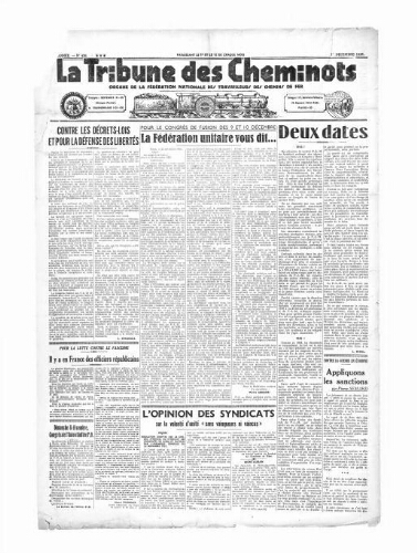 La Tribune des cheminots [unitaires], n° 436, 1er décembre 1935