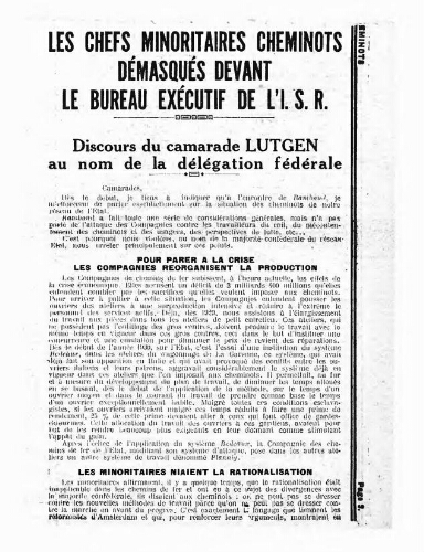 La Tribune des cheminots [unitaires], supplément au n° 334, 1er septembre 1931