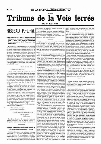 La Tribune de la voie ferrée, supplément n° 13, supplément au n° 457, 5 mai 1907
