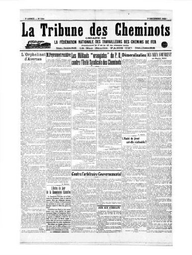 La Tribune des cheminots [unitaires], n° 124, 1er décembre 1922