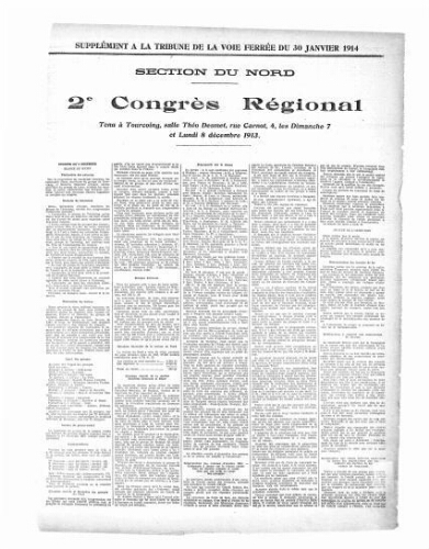 La Tribune de la voie ferrée, supplément au n° 807, 30 janvier 1914