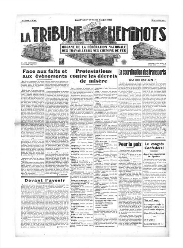 La Tribune des cheminots [confédérés], n° 484, 15 septembre 1935