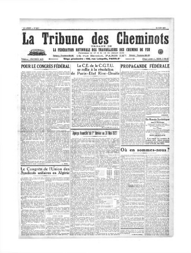 La Tribune des cheminots [unitaires], n° 231, 15 juin 1927