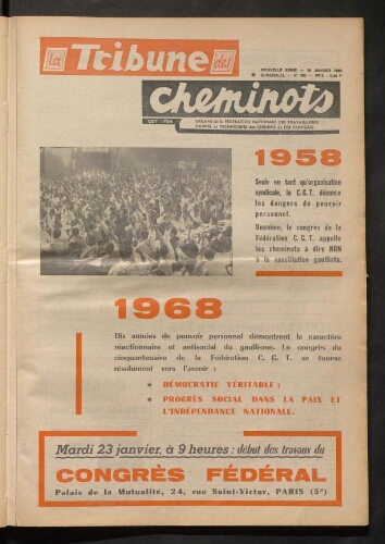 La Tribune des cheminots [actifs], n° 393, 16 janvier 1968