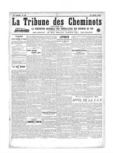 La Tribune des cheminots, n° 88, 15 avril 1921