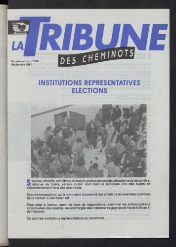 La Tribune des cheminots [actifs], supplément au n° 686, Septembre 1991