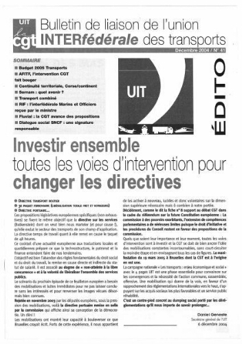 Bulletin de liaison de l'Union Interfédérale des Transports, n° 41, Décembre 2004
