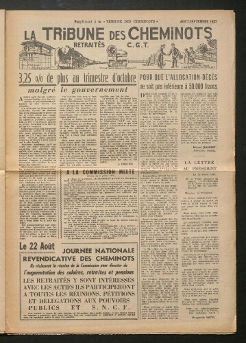 La Tribune des cheminots retraités CGT, supplément, Août 1957 - Septembre 1957