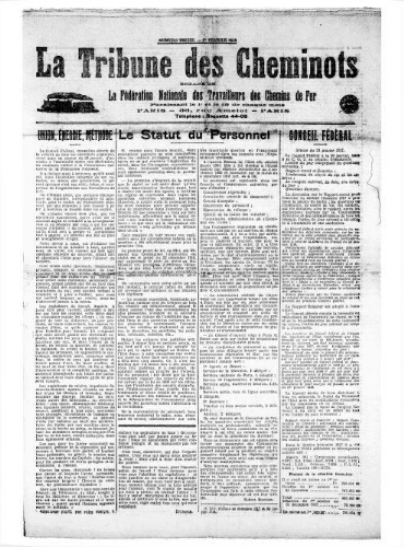 La Tribune des cheminots, n° 13, 1er février 1918