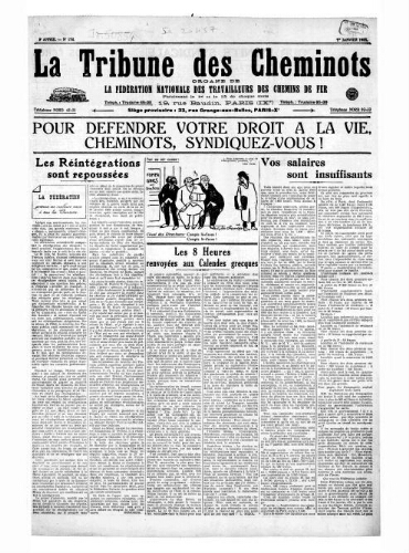 La Tribune des cheminots [unitaires], n° 174, 1er janvier 1925