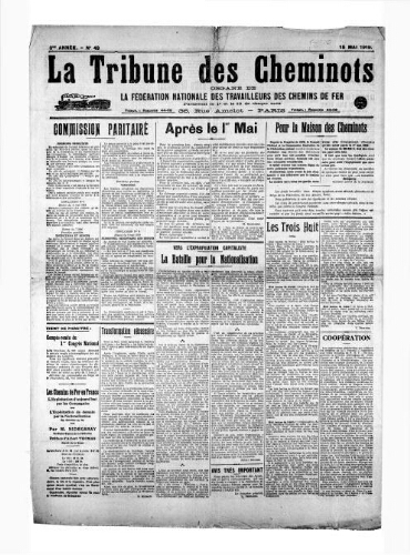 La Tribune des cheminots, n° 43, 15 mai 1919