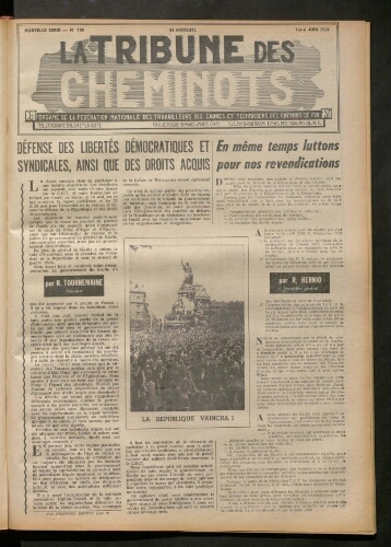 La Tribune des cheminots, n° 180, 1er juin 1958 - 6 juin 1958