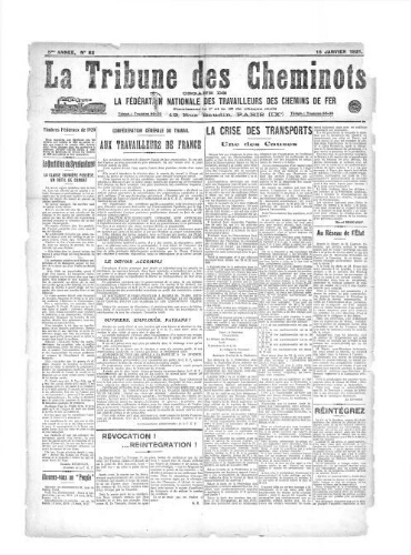 La Tribune des cheminots, n° 82, 15 janvier 1921