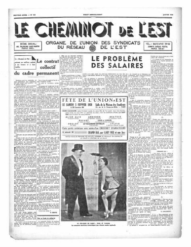 Le Cheminot de l'Est, n° 134, Janvier 1938