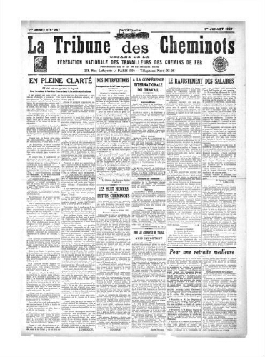 La Tribune des cheminots [confédérés], n° 287, 1er juillet 1927