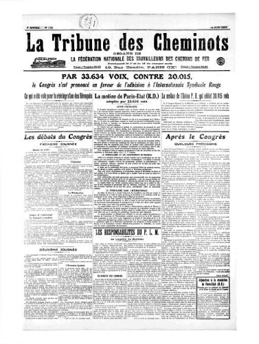 La Tribune des cheminots [unitaires], n° 113, 15 juin 1922