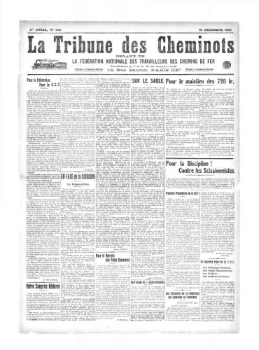 La Tribune des cheminots [confédérés], n° 105, 15 décembre 1921