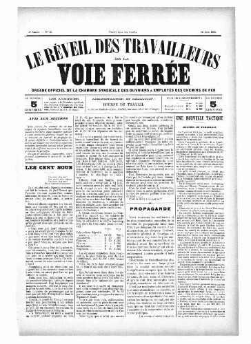 Le Réveil des travailleurs de la voie ferrée, n° 33, 26 juin 1893