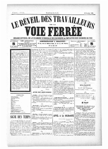 Le Réveil des travailleurs de la voie ferrée, n° 116, 28 janvier 1895