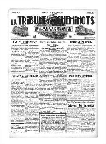 La Tribune des cheminots [confédérés], n° 461, 1er octobre 1934