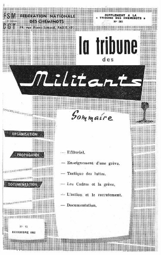 La Tribune des militants, n° 13, supplément au n° 303 de La Tribune des cheminots, Décembre 1963