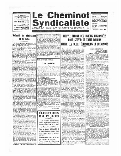 Le Cheminot syndicaliste, n° 238 ( n° 11 de l'année 1935), 10 juin 1935