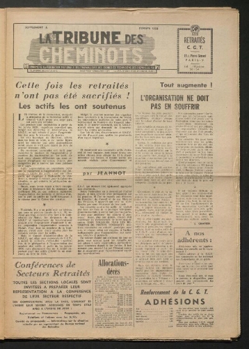 La Tribune des cheminots retraités CGT, supplément, Février 1958